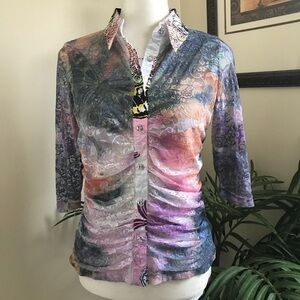 Lisa Lace Mesh Satin Sublimation Shirt Top S